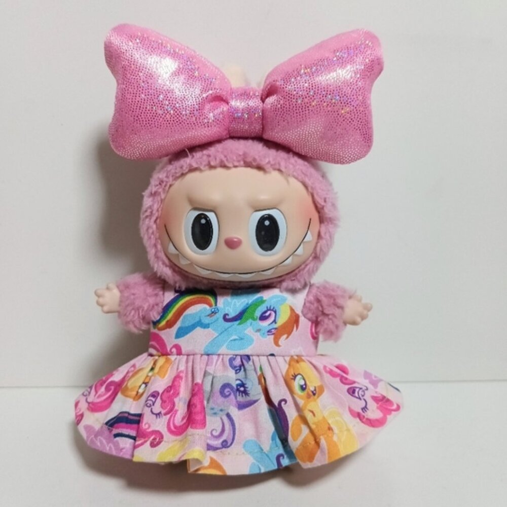 Labubu My Little Ponies Rainbow Dash Dress and Sparkle Bow Outfit